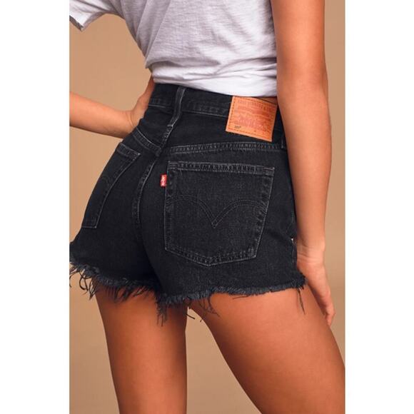 Levi's 501 Original High-Rise Cut-Off Denim Shorts Black Size 32 - Picture 2 of 10